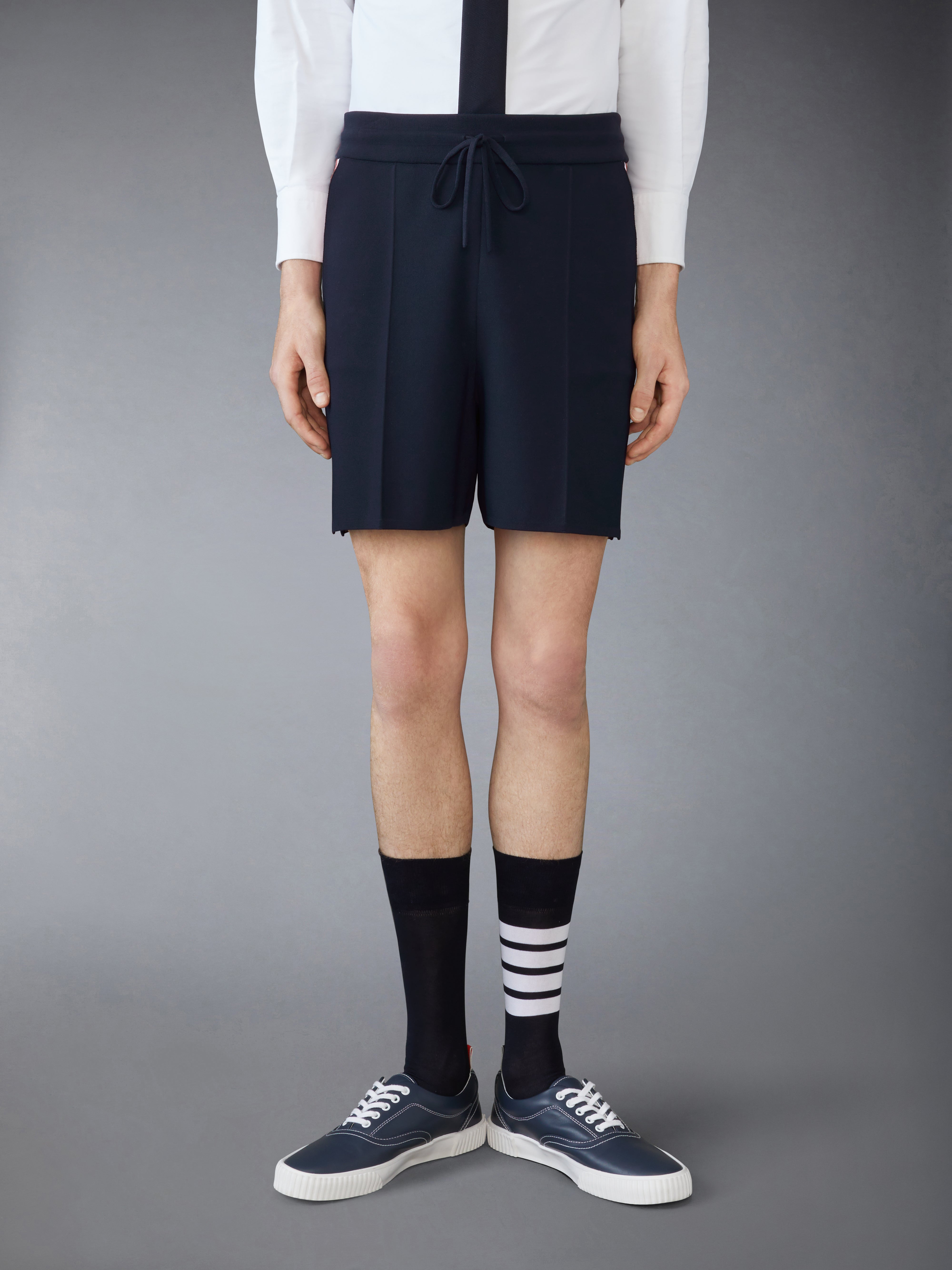 【PORTERNA】Taka Wool Shorts Full Needle Stitch Tennis Shorts In Stretch Viscose W/ Rwb