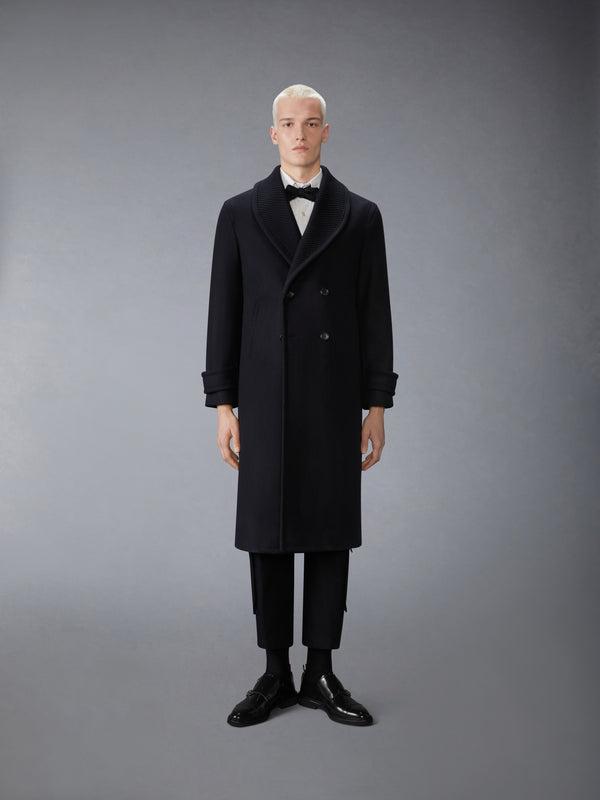 KNIT SHAWL COLLAR MELTON OVERCOAT - image 1