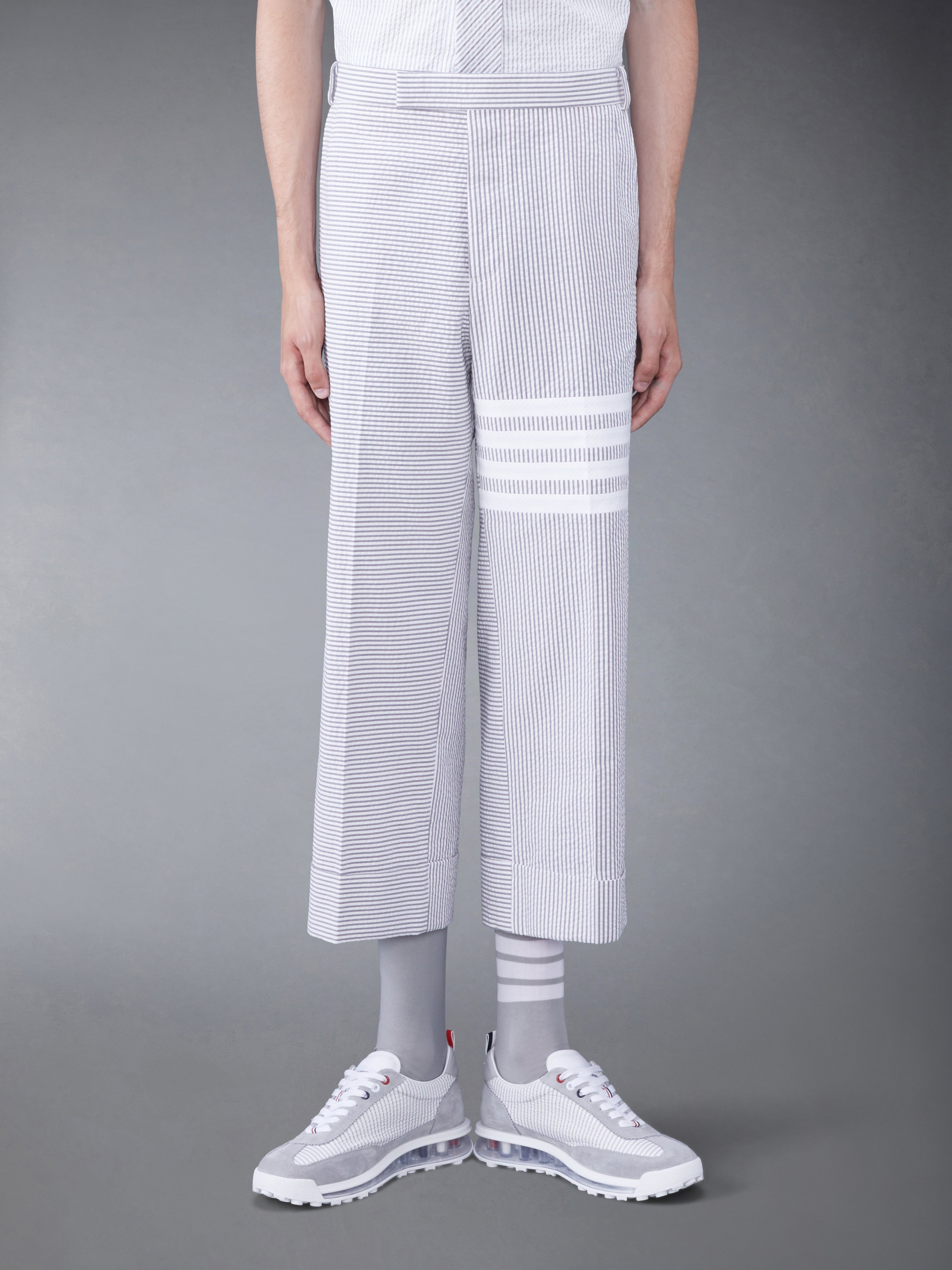 Funmix 4 Bar Seersucker Low Rise Trousers | Thom Browne