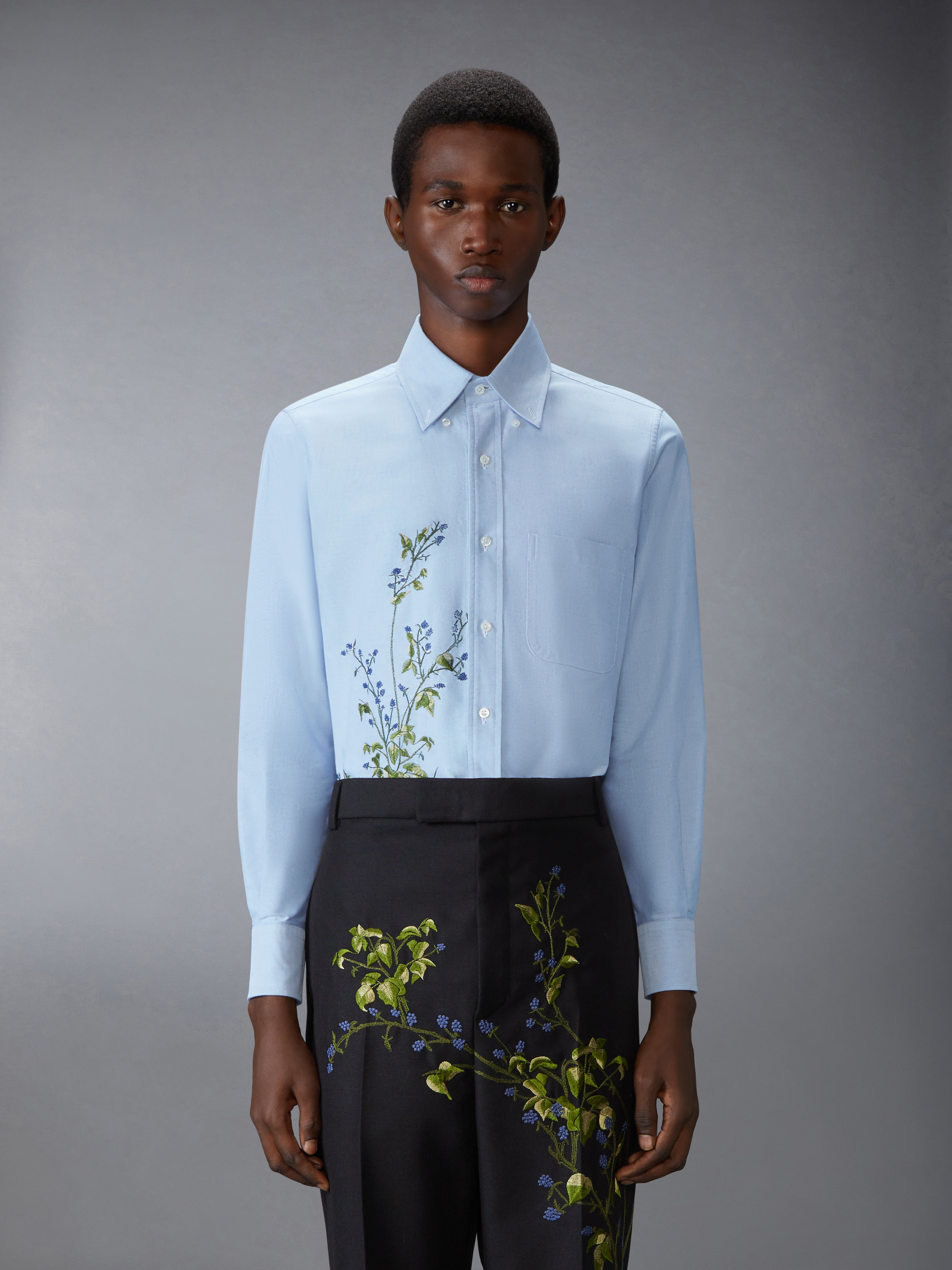 THOM BROWNE ストライフニットスカト FJK093AJ0069 996 Goose Scenic Satin Stitch Oxford Shirt | Thom Browne