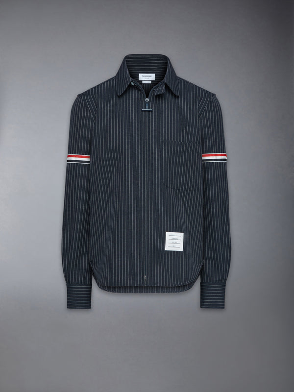 PINSTRIPE HIGH TWIST WOOL ZIP UP SHIRT - featured image