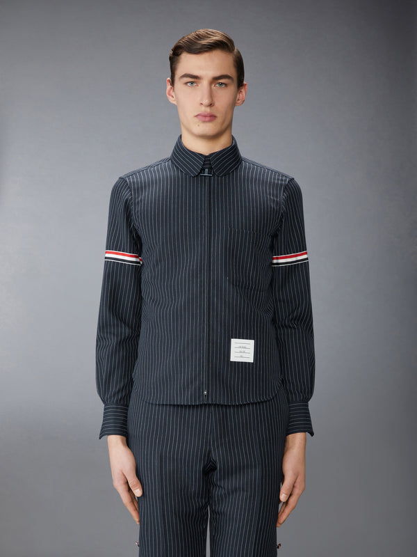 PINSTRIPE HIGH TWIST WOOL ZIP UP SHIRT - image 1