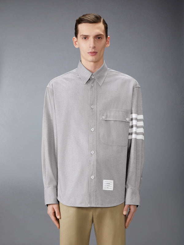 우븐 플란넬 4-바 오버사이즈 셔츠 - image 1