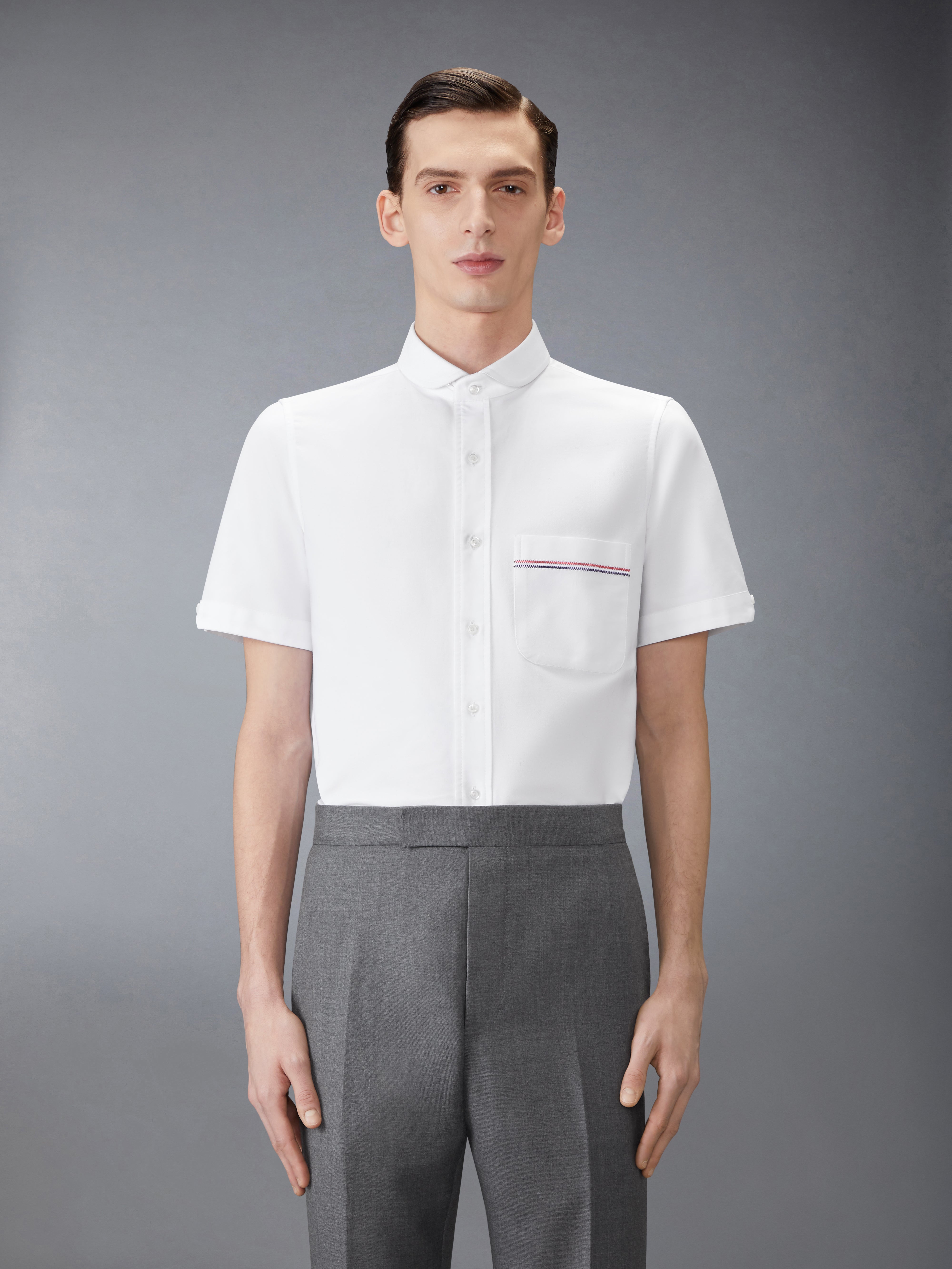 【THOM BROWNE】RWB short sleeve T-shirt/関税+全国送料込み Thom Browne RWB-stripe Cotton T-shirt | White | FARFETCH