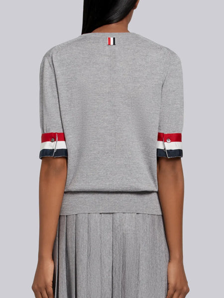 FINE MERINO WOOL RWB GROSGRAIN CUFF TEE LT GREY