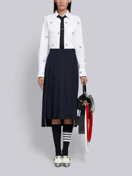 SCHOOL UNIFORM PLAIN WEAVE CLASSIC MIDI PLEATED SKIRT NAVY
