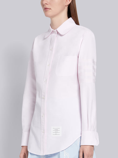 SUPIMA COTTON OXFORD SATIN WEAVE 4-BAR LONG SLEEVE ROUND COLLAR SHIRT LT PINK