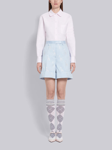 SUPIMA COTTON OXFORD SATIN WEAVE 4-BAR LONG SLEEVE ROUND COLLAR SHIRT LT PINK