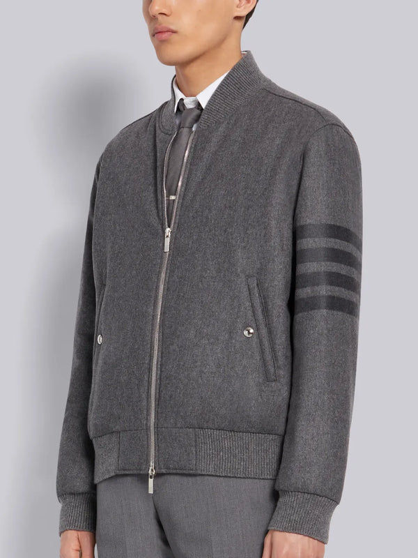 Medium Grey Tech Down Wool Flannel Tonal 4-Bar Relaxed Blouson Jacket - image 3