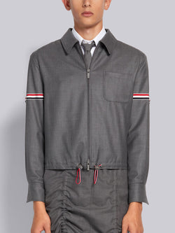 Medium Grey Super 120s Wool Twill Armband Zip-up Shirt Jacket