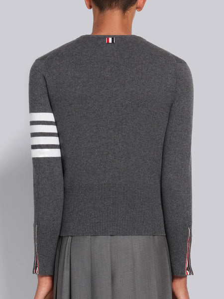 CASHMERE 4-BAR CREW NECK CARDIGAN MED GREY