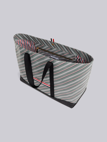 STRIPED LEATHER-TRIM TOTE BAG MED GREY