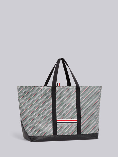 STRIPED LEATHER-TRIM TOTE BAG MED GREY