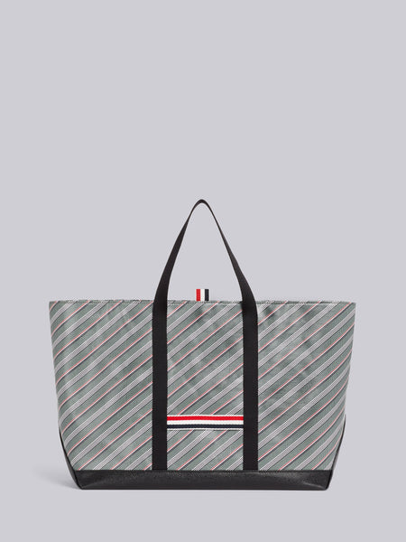STRIPED LEATHER-TRIM TOTE BAG MED GREY