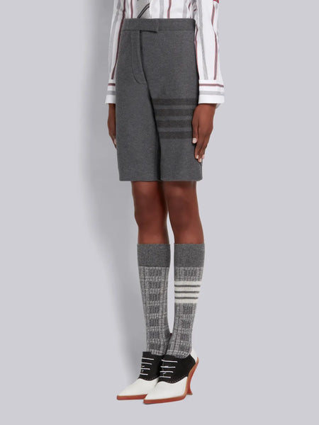 DOUBLE FACE TECH TWILL 4-BAR BERMUDA SHORTS MED GREY