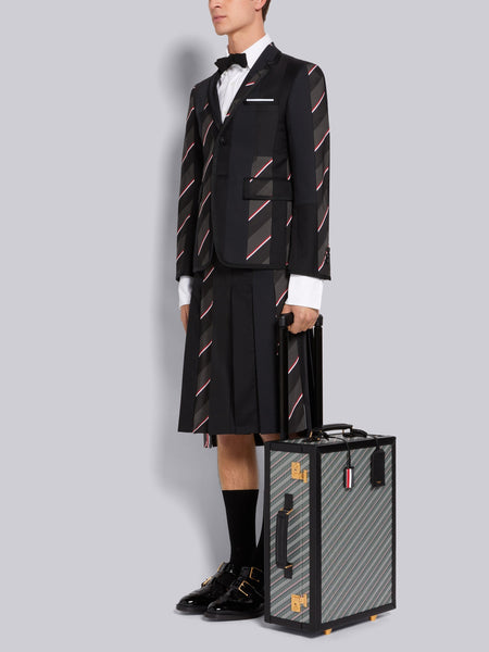 HARD SIDED CARRY ON SUITCASE WITH LEATHER FRAME IN MONOGRAM COATED CANVAS - L35, H49.5, W18 MED GREY