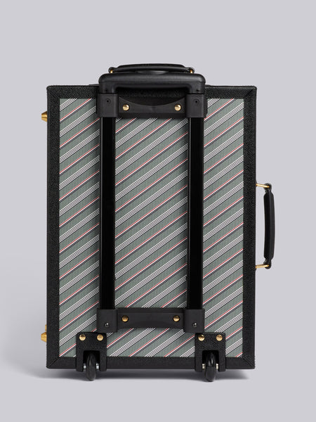 HARD SIDED CARRY ON SUITCASE WITH LEATHER FRAME IN MONOGRAM COATED CANVAS - L35, H49.5, W18 MED GREY