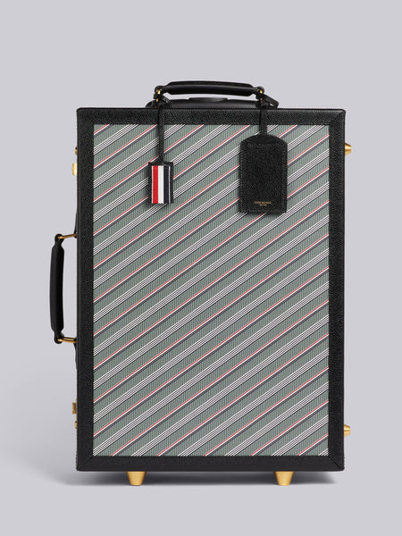 HARD SIDED CARRY ON SUITCASE WITH LEATHER FRAME IN MONOGRAM COATED CANVAS - L35, H49.5, W18 MED GREY