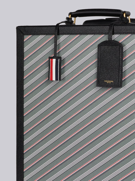 HARD SIDED CARRY ON SUITCASE WITH LEATHER FRAME IN MONOGRAM COATED CANVAS - L35, H49.5, W18 MED GREY