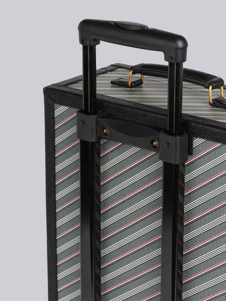 HARD SIDED CARRY ON SUITCASE WITH LEATHER FRAME IN MONOGRAM COATED CANVAS - L35, H49.5, W18 MED GREY