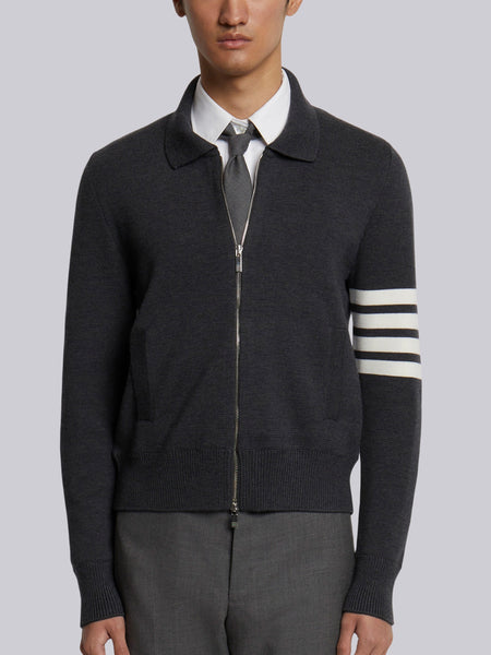 4-BAR STRIPE ZIP-UP BOMBER JACKET DARK GREY