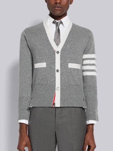 CASHMERE 4-BAR CARDIGAN LT GREY