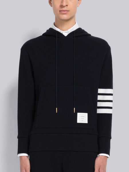 CASHMERE WAFFLE 4-BAR HOODIE PULLOVER NAVY