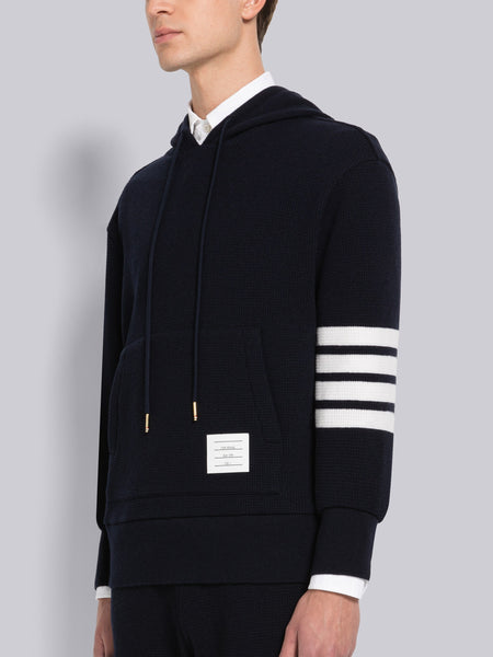 CASHMERE WAFFLE 4-BAR HOODIE PULLOVER NAVY