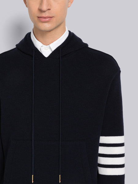 CASHMERE WAFFLE 4-BAR HOODIE PULLOVER NAVY