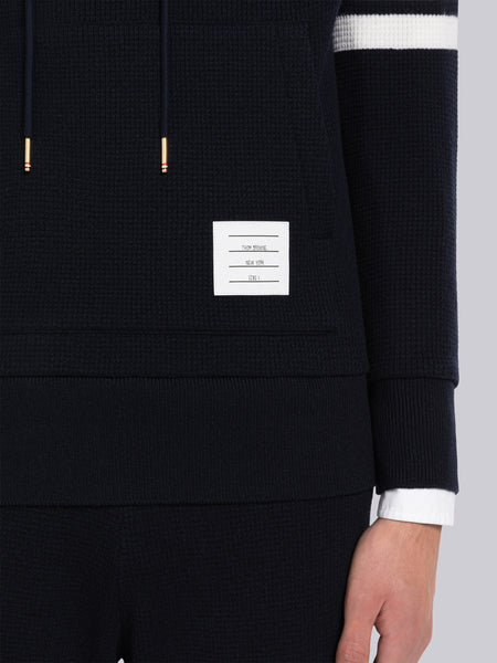 CASHMERE WAFFLE 4-BAR HOODIE PULLOVER NAVY
