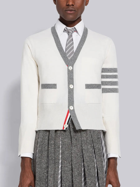 CASHMERE 4-BAR CARDIGAN WHITE