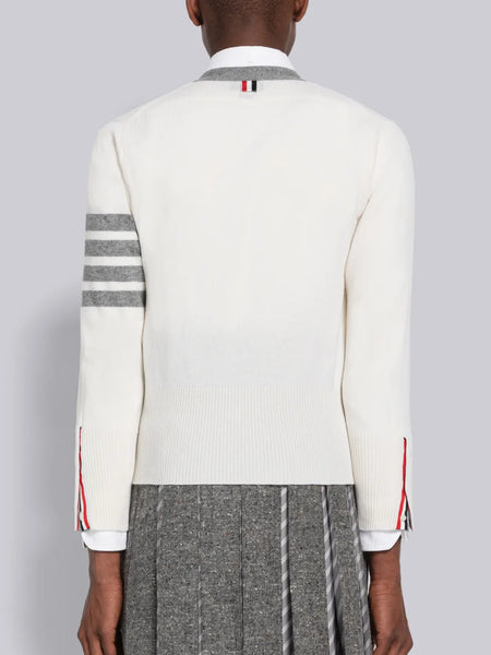 CASHMERE 4-BAR CARDIGAN WHITE