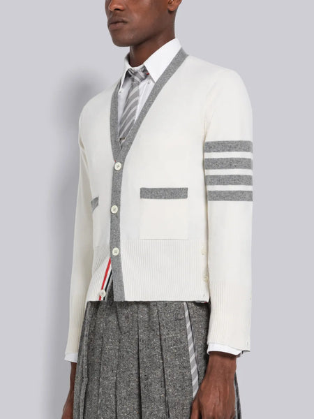 CASHMERE 4-BAR CARDIGAN WHITE