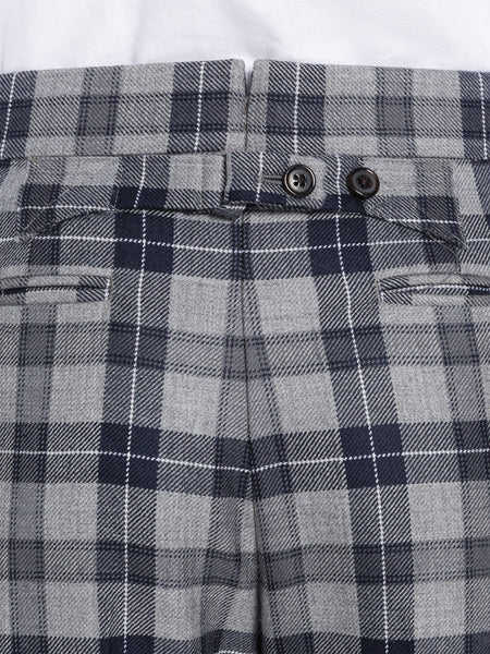 TARTAN WOOL TWILL BACKSTRAP TROUSER MED GREY
