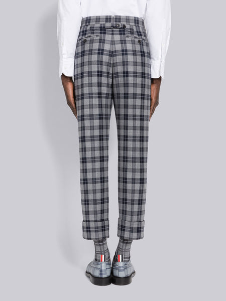 TARTAN WOOL TWILL BACKSTRAP TROUSER MED GREY