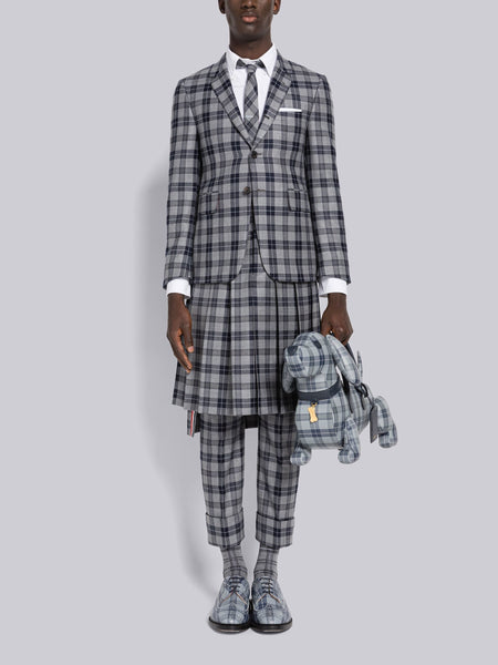 TARTAN WOOL TWILL BACKSTRAP TROUSER MED GREY