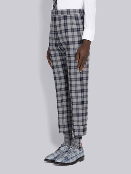 TARTAN WOOL TWILL BACKSTRAP TROUSER MED GREY