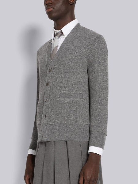 CASHMERE WAFFLE CARDIGAN MED GREY