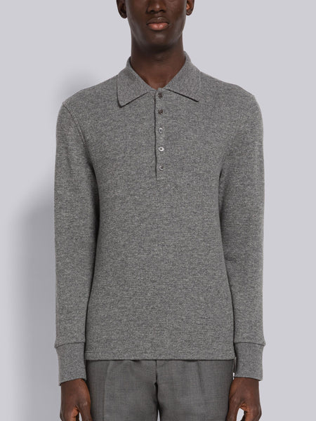 CASHMERE WAFFLE LONG SLEEVE POLO ミディアム グレー