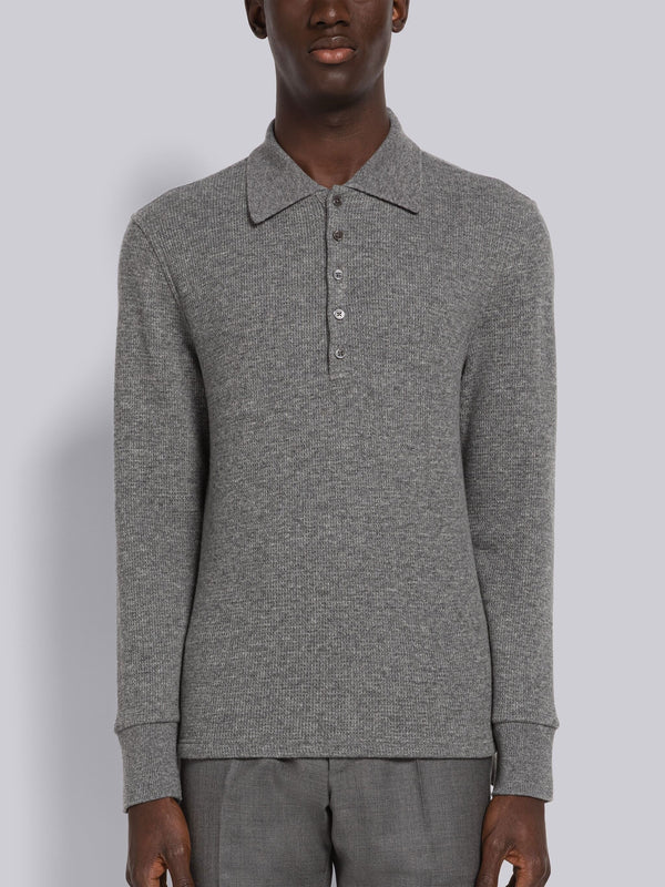 CASHMERE WAFFLE LONG SLEEVE POLO - featured image