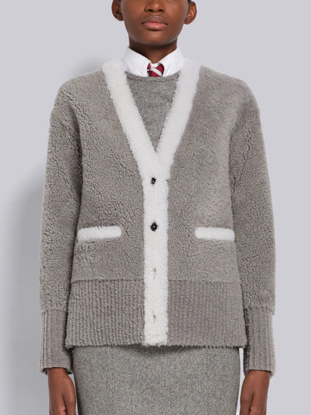CARDIGAN JACKET WITH SHEARLING TRIM MED GREY