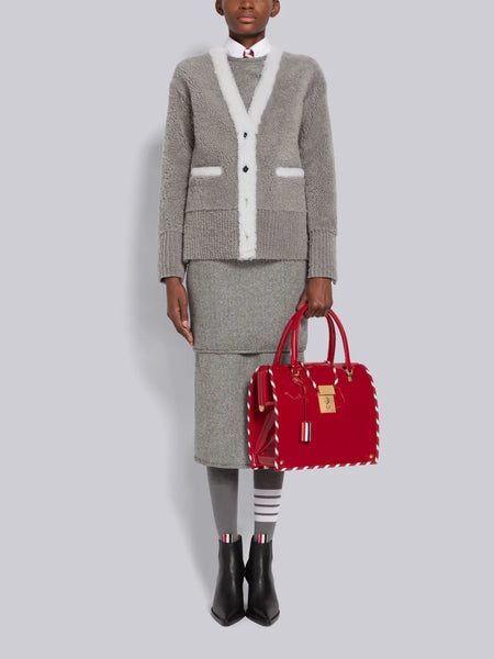 CARDIGAN JACKET WITH SHEARLING TRIM MED GREY