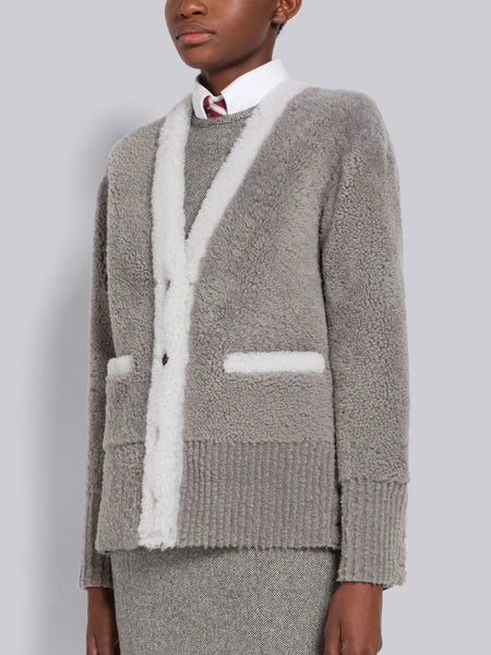 CARDIGAN JACKET WITH SHEARLING TRIM MED GREY