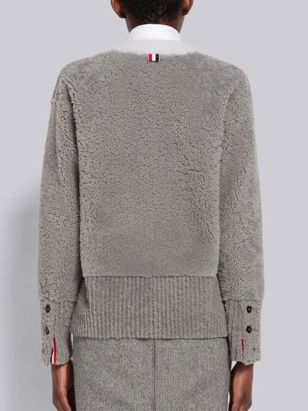 CARDIGAN JACKET WITH SHEARLING TRIM MED GREY