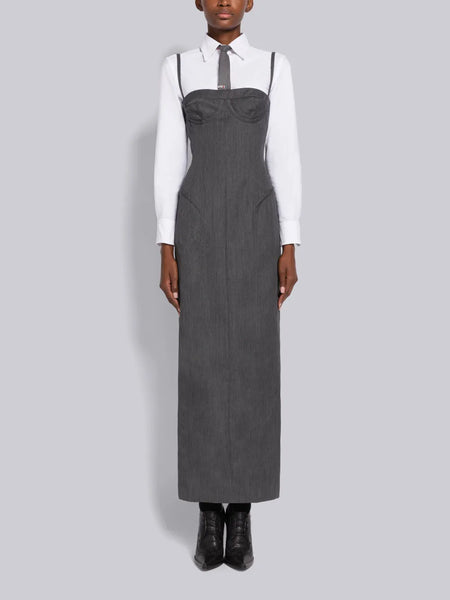 WOOL GABARDINE CORSET PENCIL DRESS MED GREY