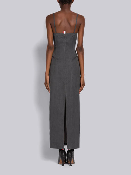 WOOL GABARDINE CORSET PENCIL DRESS MED GREY