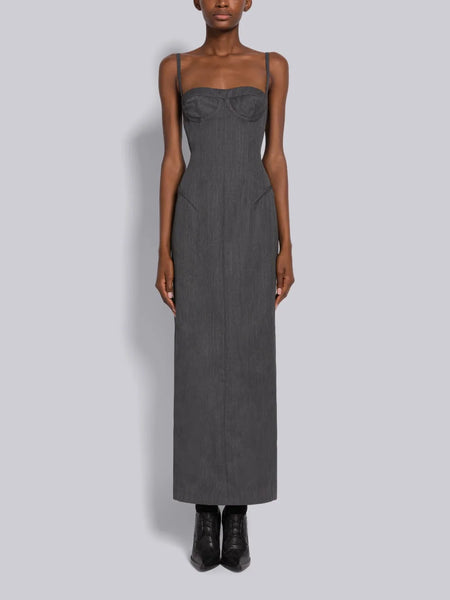 WOOL GABARDINE CORSET PENCIL DRESS MED GREY