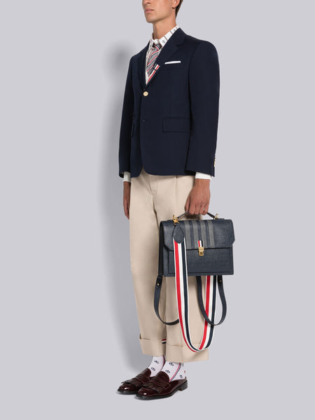 PEBBLE GRAIN LEATHER 4-BAR TOP HANDLE SCHOOL BAG NAVY