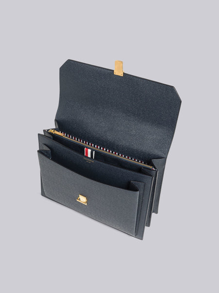 PEBBLE GRAIN LEATHER 4-BAR TOP HANDLE SCHOOL BAG NAVY