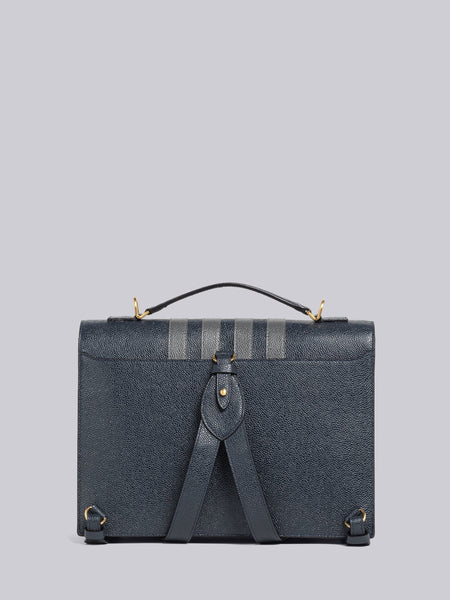 PEBBLE GRAIN LEATHER 4-BAR TOP HANDLE SCHOOL BAG NAVY